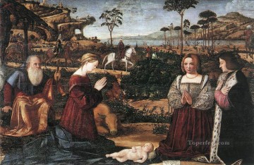 ヴィットーレ カルパッチョ Painting - 聖家族と2人の寄付者 ヴィットーレ・カルパッチョ